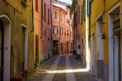 Street of Garbagna, historic city in Alessandria province, Piedmont, Italy