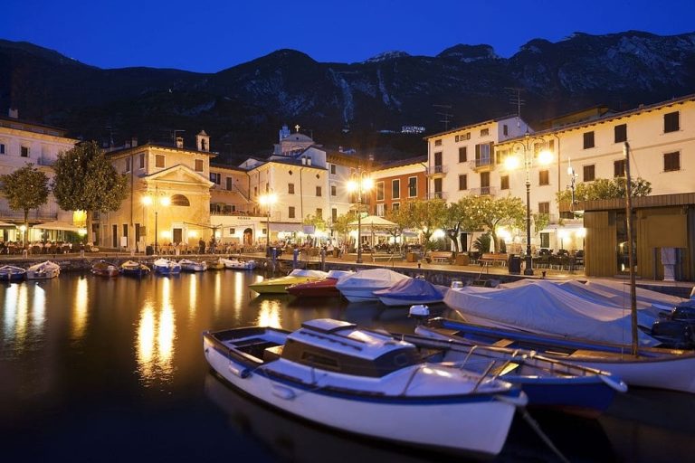 lake Garda and harbour Malcesine at night, Italy,