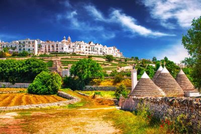 Puglia: the village of Locorotondo, wonder of the Murgia dei Trulli, land of wine and oil.
