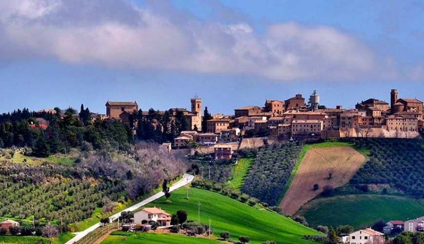 Montelupone, a medieval hilltop village in a historical backdrop built over time